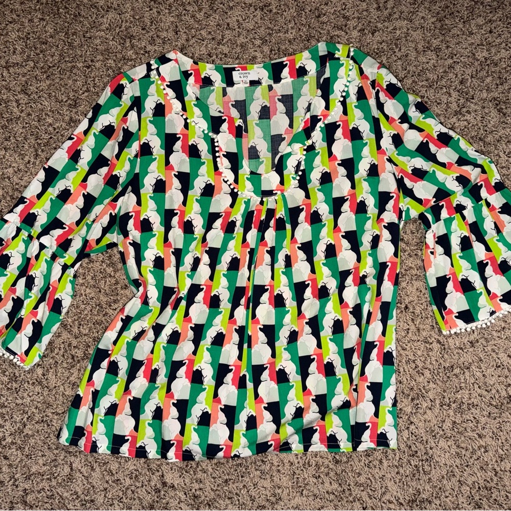 crown & ivy Multicolor Geometric Blouse